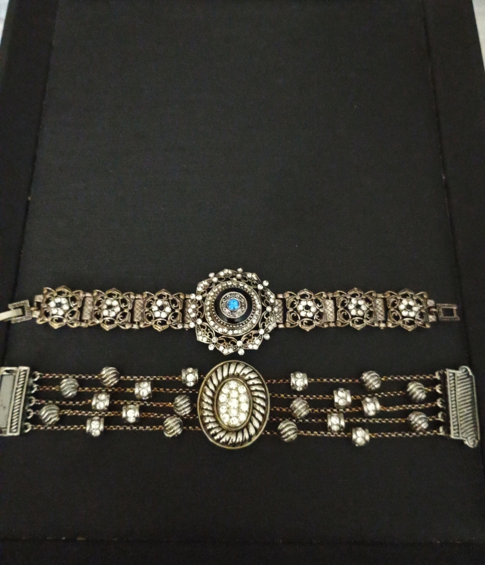 Vintage Silver-Tone Women's Bracelet Set with Blue and Clear Accents
